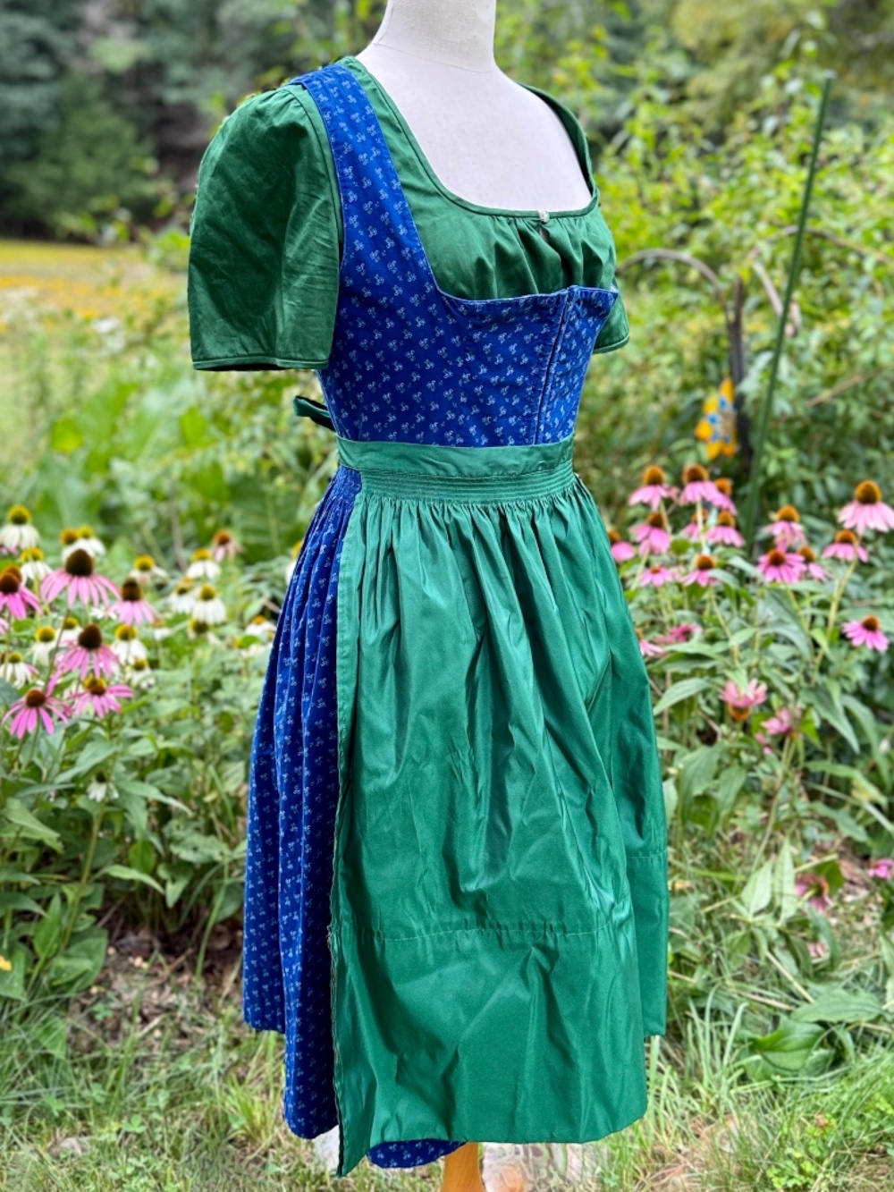 Wenger Dirndl M 3pc Blouse Apron Tracht German Bavarian Oktoberfest Blue Green